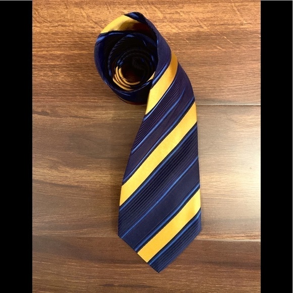HILDITCH and KEY Saks 5th Ave All Silk Blue and Yellow Repp Tie - Picture 1 of 10
